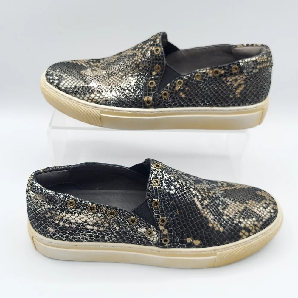MOVE Chocolat Blu Neve Black Gold Snake Print Leather Slip-On Sneaker Size 6/36